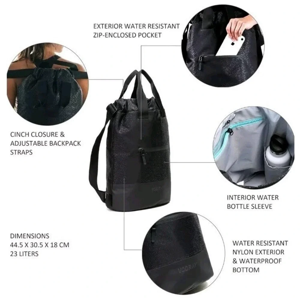 Vooray Cinch Backpack OS Leopard Print Nylon Water Resistant Gym Tote Bag Travel
